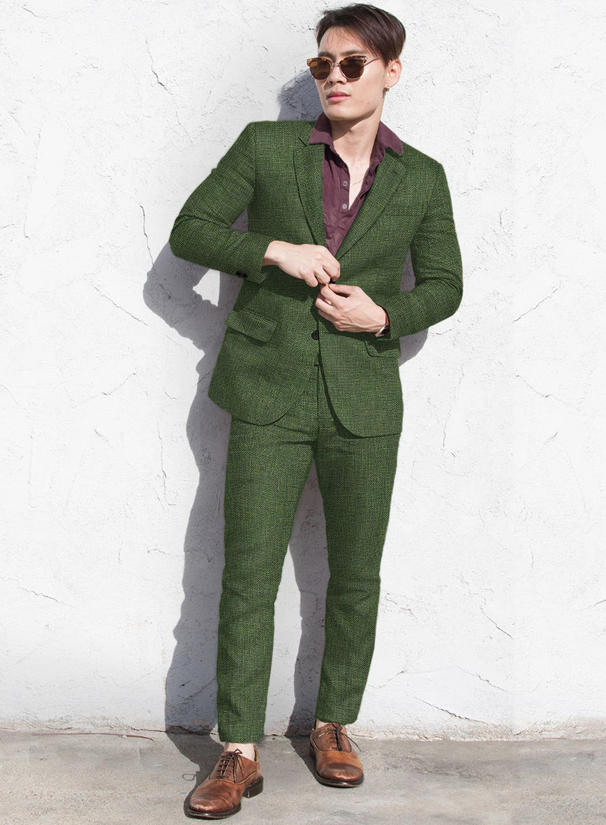 Italian Prato Sharkskin Green Linen Suit 2 Italian Prato Sharkskin Green Linen Suit - Image 2