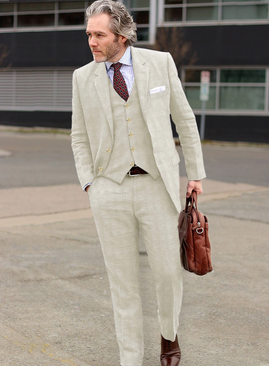 Italian Prato Beige Glen Linen Suit 2 Italian Prato Beige Glen Linen Suit - Image 2