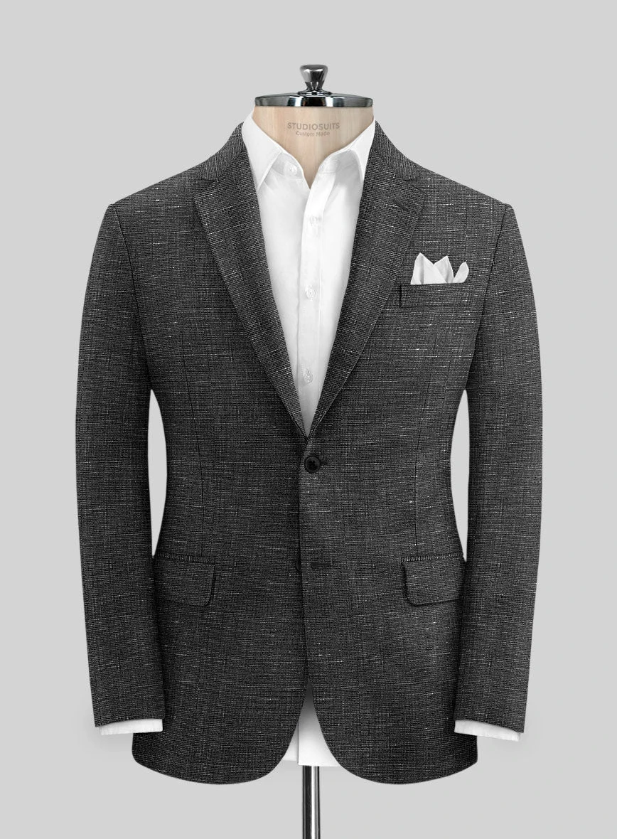 Italian Prato Black Chambray Linen Jacket 1 Italian Prato Black Chambray Linen Jacket