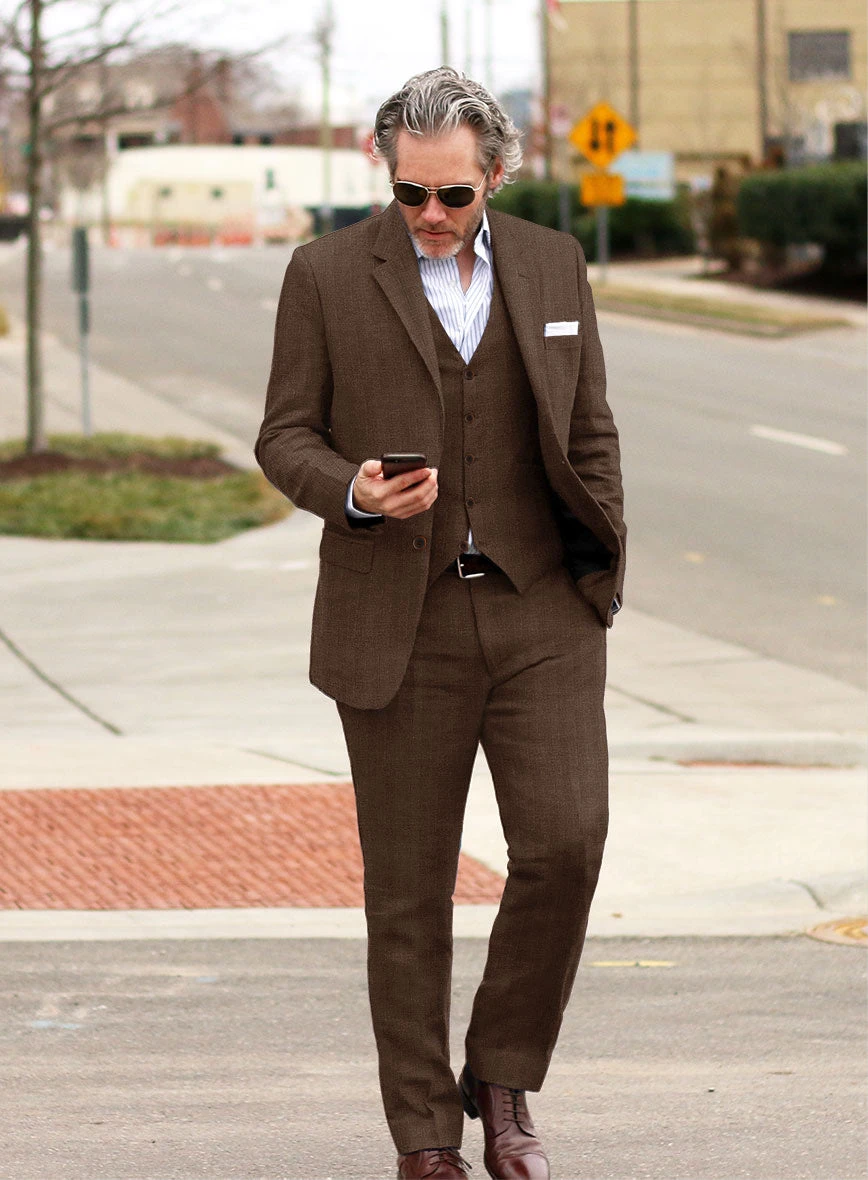 Italian Prato Brown Herringbone Linen Suit 2 Italian Prato Brown Herringbone Linen Suit - Image 2