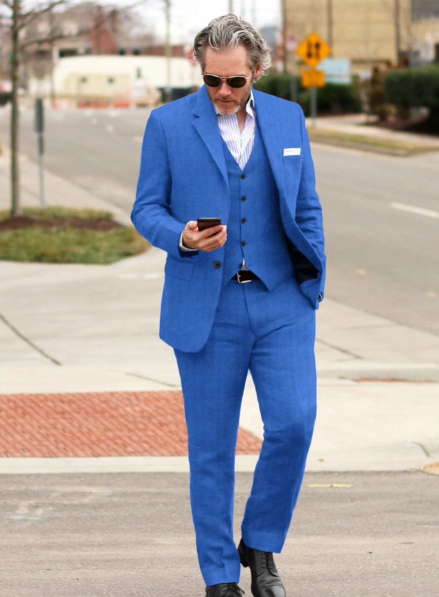 Italian Prato Electric Blue Herringbone Linen Suit 2 Italian Prato Electric Blue Herringbone Linen Suit - Image 2