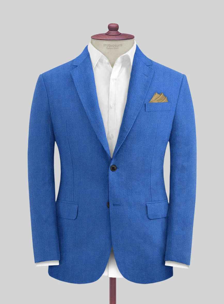 Italian Prato Electric Blue Herringbone Linen Suit 3 Italian Prato Electric Blue Herringbone Linen Suit - Image 3