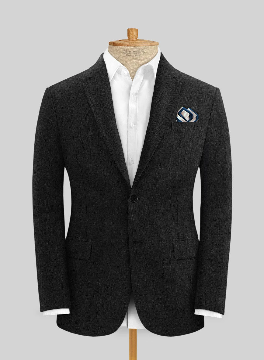 Italian Prato Black Herringbone Linen Jacket 1 Italian Prato Black Herringbone Linen Jacket