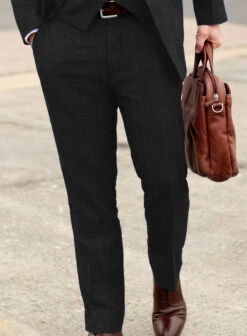 Italian Prato Black Herringbone Linen Suit -Tiano Suits Shop itapratoblckhrringbnlinsuitlk 5