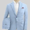 Italian Prato Blue Herringbone Linen Suit
