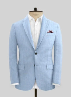 Italian Prato Blue Herringbone Linen Suit -Tiano Suits Shop itapratobluehrringbnelinsuitlk 2