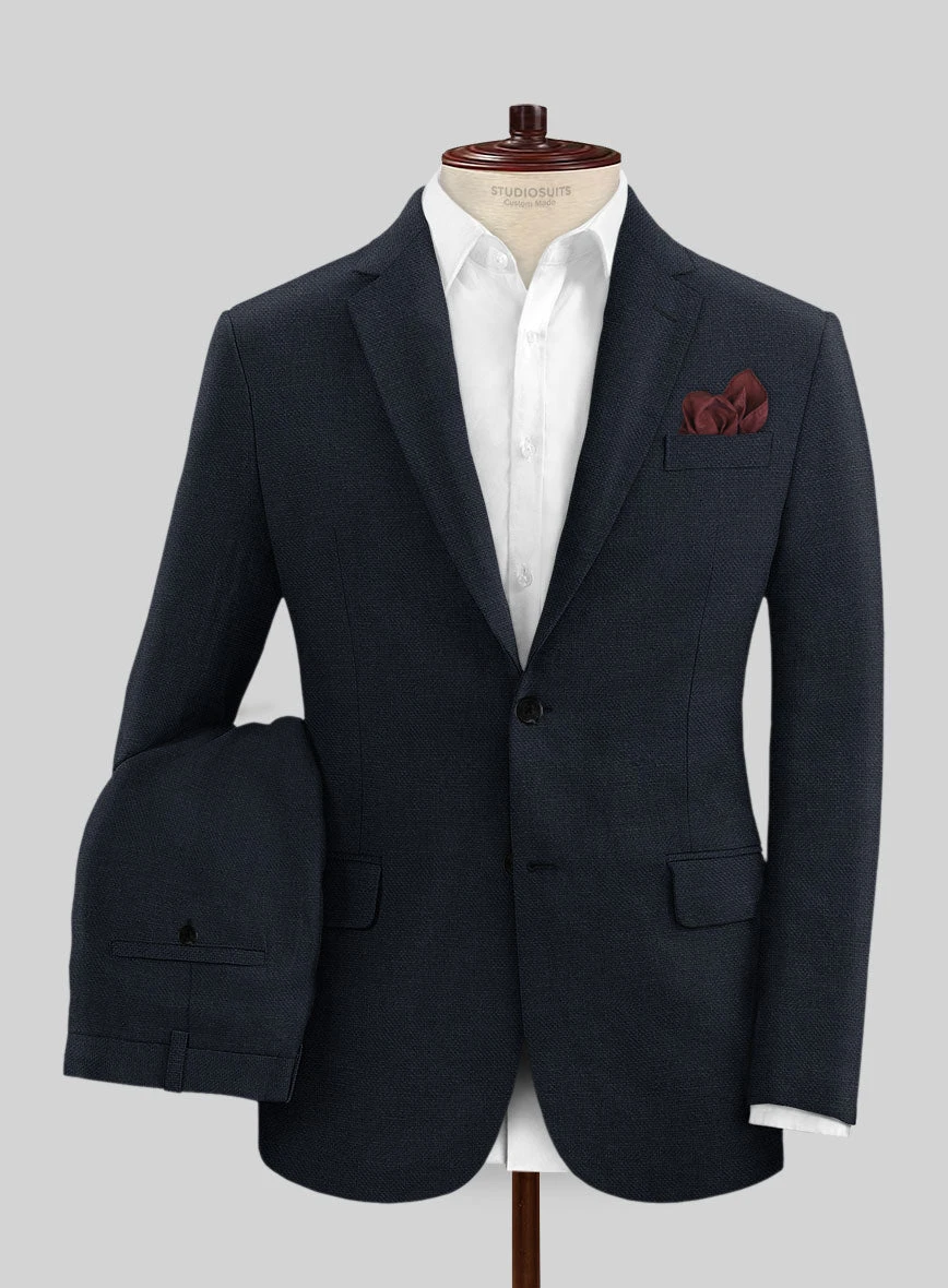 Italian Prato Dark Blue Dobby Linen Suit 1 Italian Prato Dark Blue Dobby Linen Suit