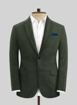 Italian Prato Olive Green Herringbone Linen Jacket