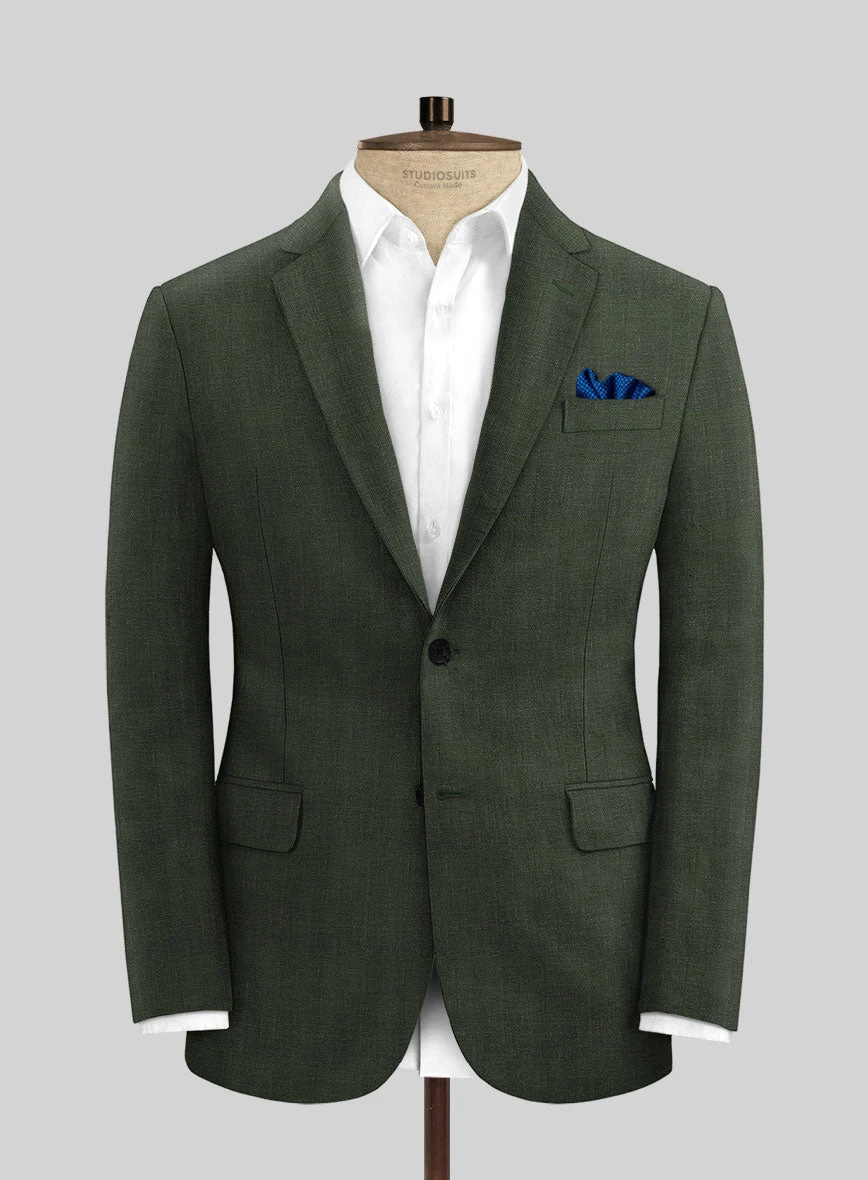 Italian Prato Olive Green Herringbone Linen Jacket 1 Italian Prato Olive Green Herringbone Linen Jacket
