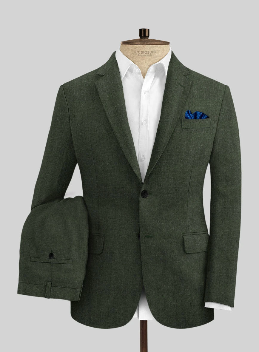 Italian Prato Olive Green Herringbone Linen Suit 1 Italian Prato Olive Green Herringbone Linen Suit