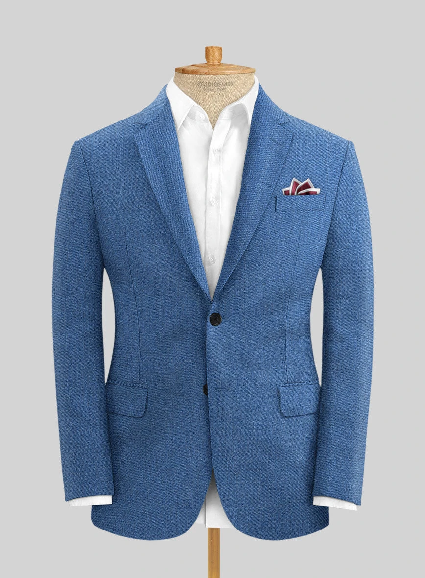 Italian Prato Sharkskin Blue Linen Suit 3 Italian Prato Sharkskin Blue Linen Suit - Image 3