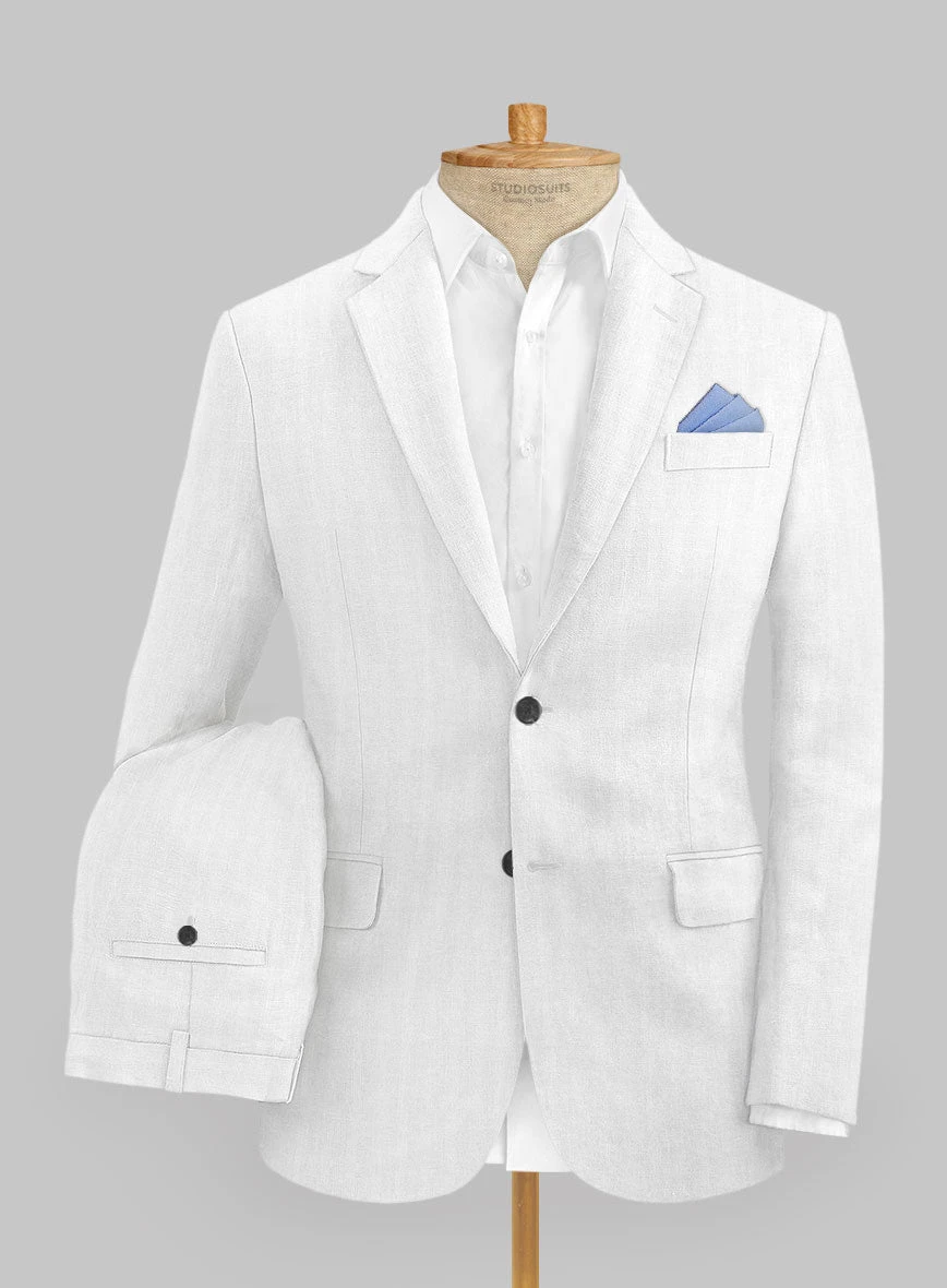 Italian Prato White Herringbone Linen Suit 1 Italian Prato White Herringbone Linen Suit