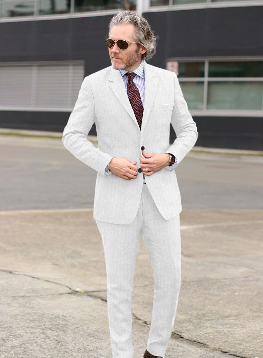 Italian Prato White Herringbone Linen Suit 2 Italian Prato White Herringbone Linen Suit - Image 2