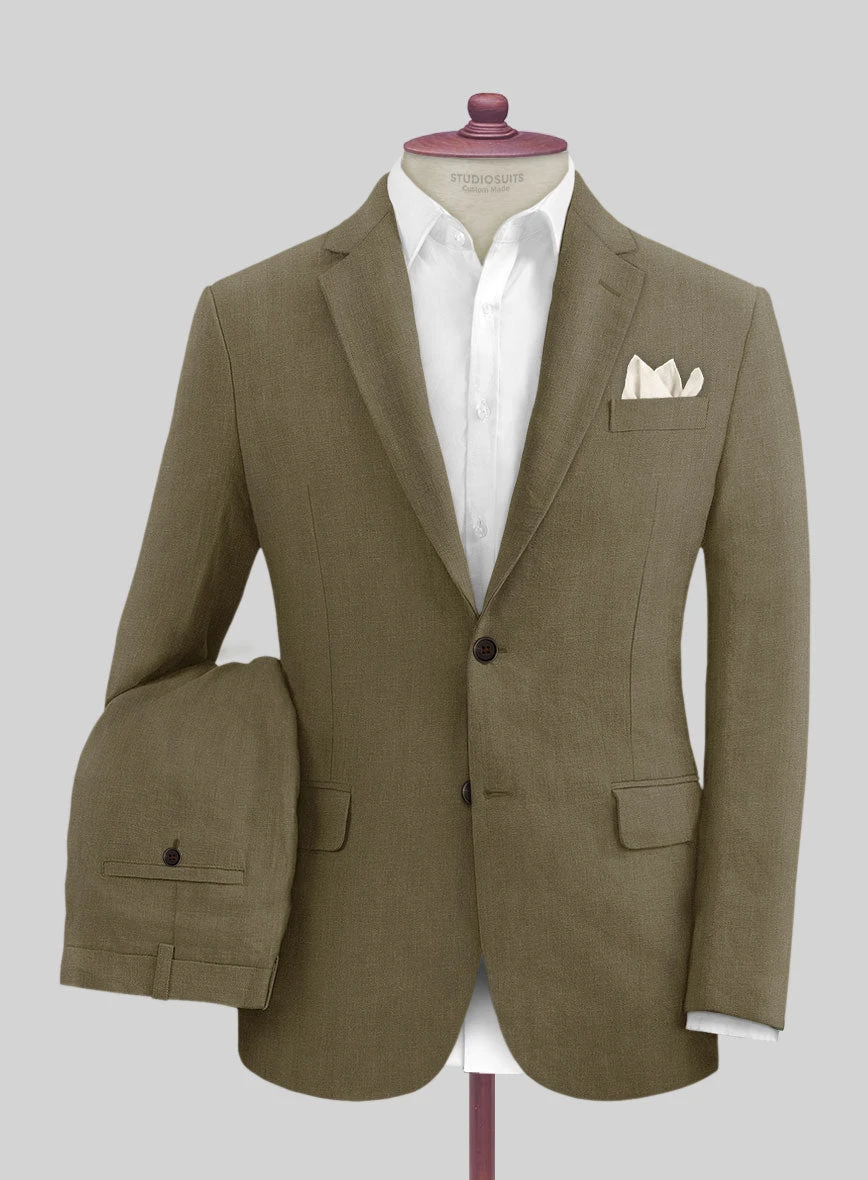 Italian Prato Tan Herringbone Linen Suit 1 Italian Prato Tan Herringbone Linen Suit