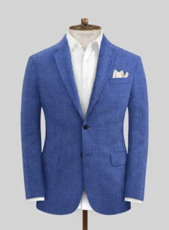 Italian Prato Blue Houndstooth Linen Jacket