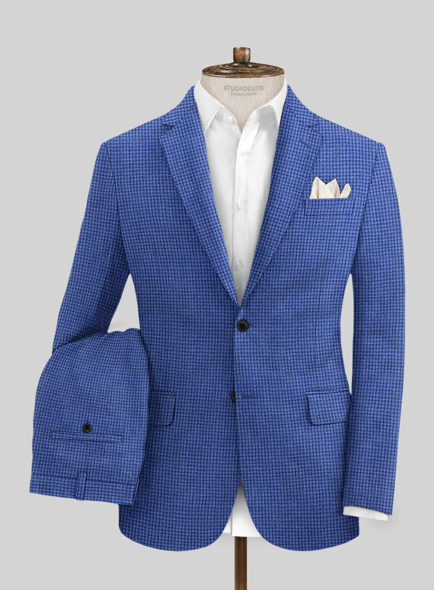 Italian Prato Blue Houndstooth Linen Suit 1 Italian Prato Blue Houndstooth Linen Suit