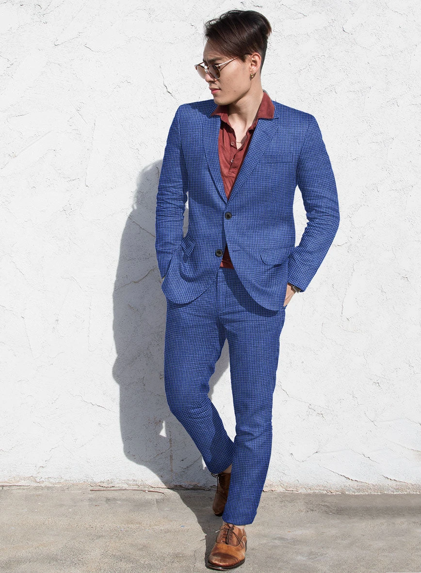 Italian Prato Blue Houndstooth Linen Suit 2 Italian Prato Blue Houndstooth Linen Suit - Image 2