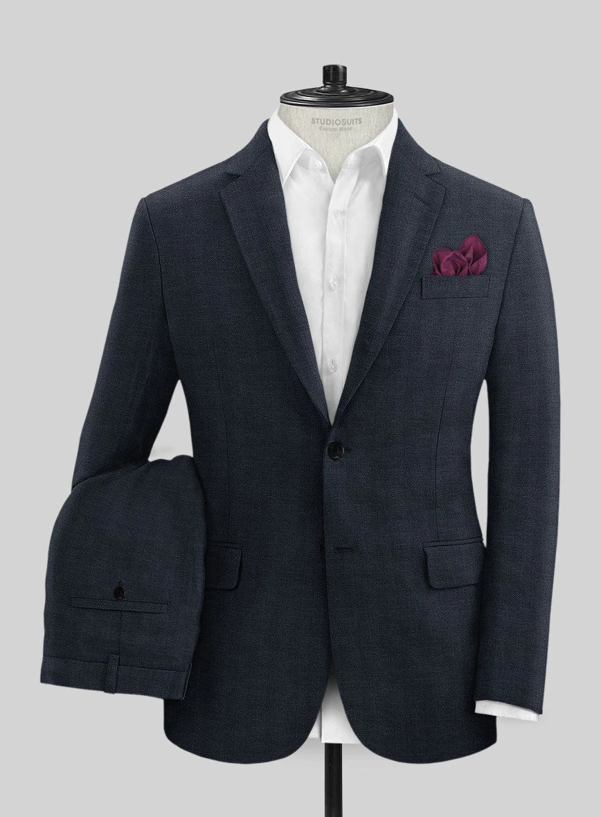 Italian Prato Diesel Blue Herringbone Linen Suit 1 Italian Prato Diesel Blue Herringbone Linen Suit