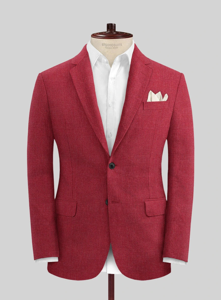 Italian Prato Red Dobby Linen Jacket 1 Italian Prato Red Dobby Linen Jacket