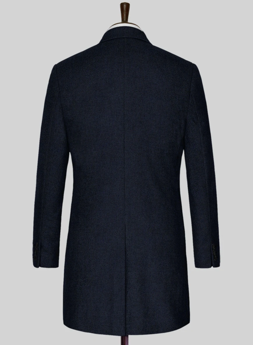 Light Weight Melange Dark Blue Tweed Overcoat 3 Light Weight Melange Dark Blue Tweed Overcoat - Image 3