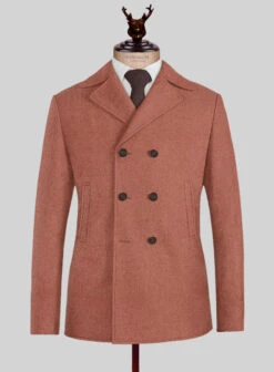 Naples Dark Salmon Pink Tweed Pea Coat