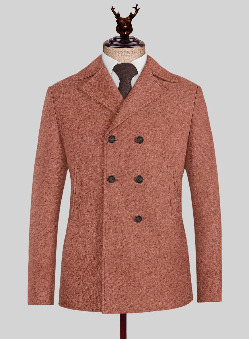 Naples Dark Salmon Pink Tweed Pea Coat 1 Naples Dark Salmon Pink Tweed Pea Coat