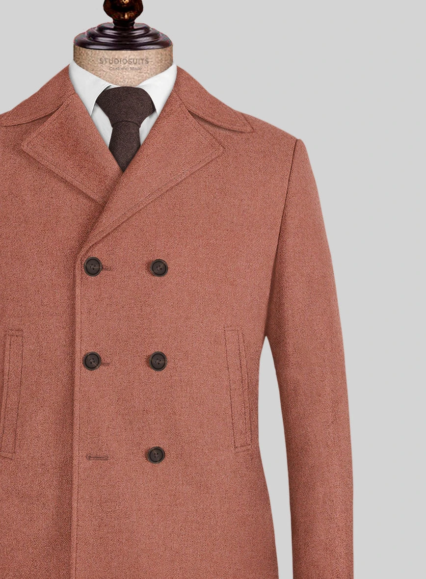 Naples Dark Salmon Pink Tweed Pea Coat 2 Naples Dark Salmon Pink Tweed Pea Coat - Image 2