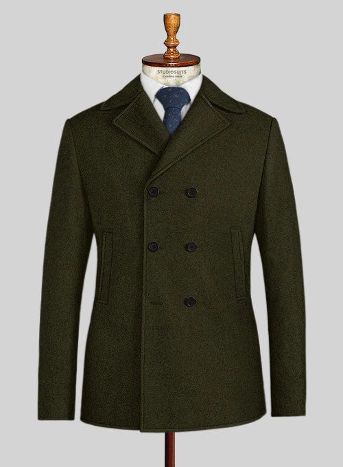 Naples Dark Green Tweed Pea Coat 1 Naples Dark Green Tweed Pea Coat