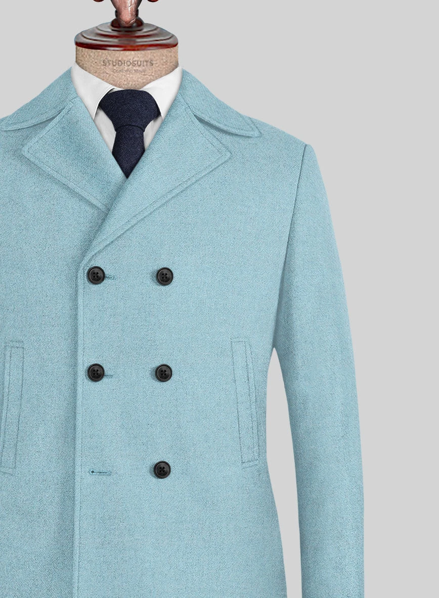 Naples Light Blue Tweed Pea Coat 2 Naples Light Blue Tweed Pea Coat - Image 2