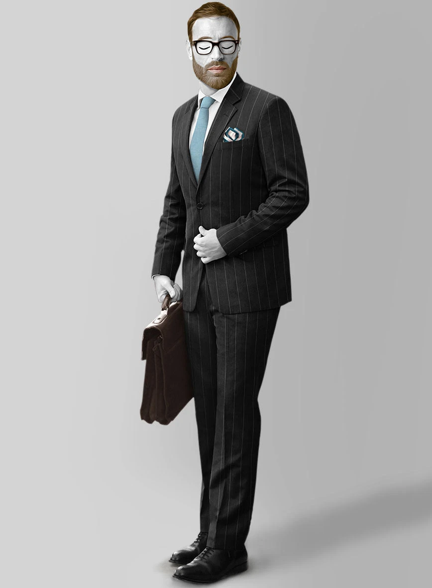 Napolean Wide Stripe Black Wool Suit 1 Napolean Wide Stripe Black Wool Suit