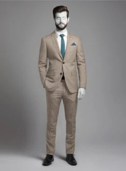 Napolean Genova Stripe Dark Beige Wool Suit