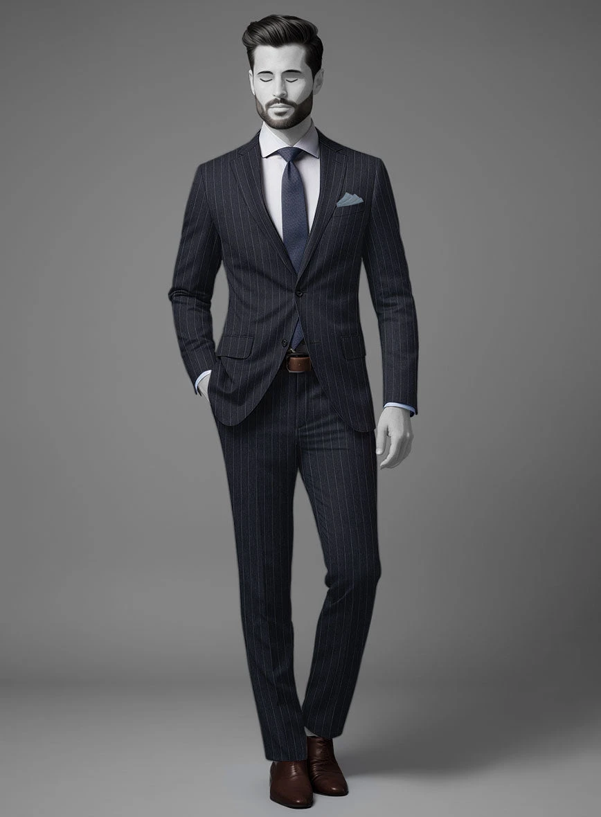 Napolean Genova Stripe Dark Blue Wool Suit 1 Napolean Genova Stripe Dark Blue Wool Suit