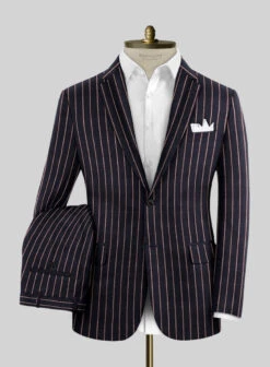 Tiano Suits Shop 35 Noble Assunta Blue Stripe Cotton Silk Linen Suit