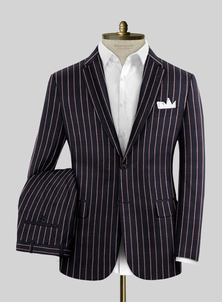 Noble Assunta Blue Stripe Cotton Silk Linen Suit 1 Noble Assunta Blue Stripe Cotton Silk Linen Suit