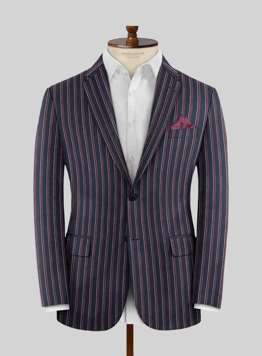 Noble Beatrily Blue Stripe Wool Silk Linen Jacket 1 Noble Beatrily Blue Stripe Wool Silk Linen Jacket