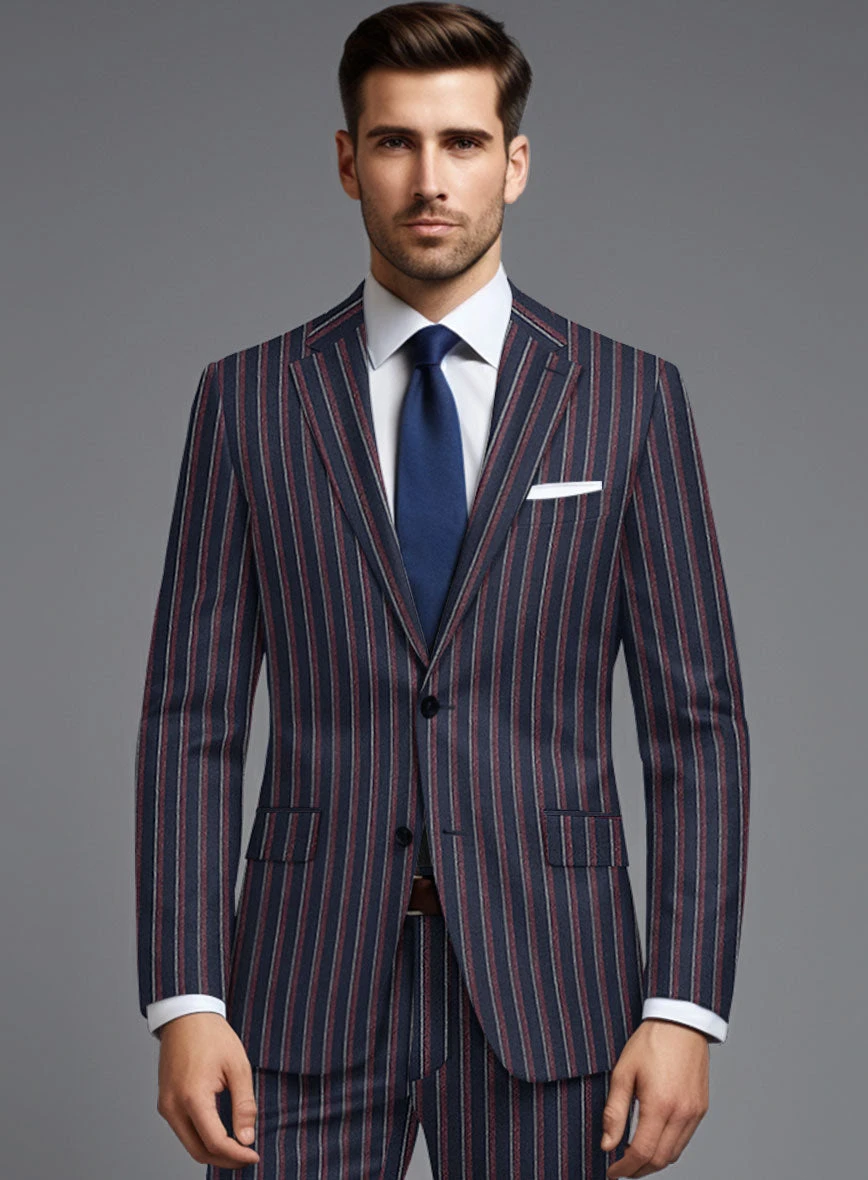 Noble Beatrily Blue Stripe Wool Silk Linen Jacket 2 Noble Beatrily Blue Stripe Wool Silk Linen Jacket - Image 2