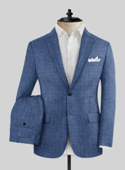 Tiano Suits Shop 10 Noble Blue Wool Silk Linen Suit