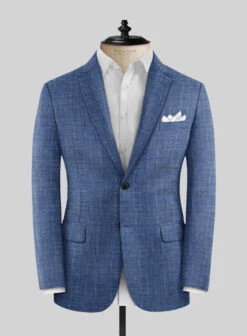Noble Blue Wool Silk Linen Suit 10 Noble Blue Wool Silk Linen Suit -Tiano Suits Shop noblebluewoolsilklinensuitlook 2