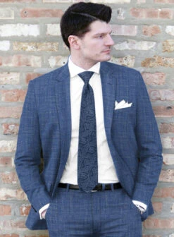 Noble Blue Wool Silk Linen Suit 11 Noble Blue Wool Silk Linen Suit -Tiano Suits Shop noblebluewoolsilklinensuitlook 3