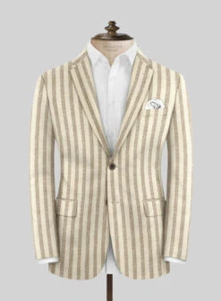 Noble Cream Stripe Wool Silk Linen Jacket