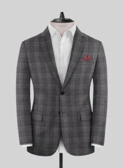 Noble Dark Gray Check Wool Silk Linen Jacket