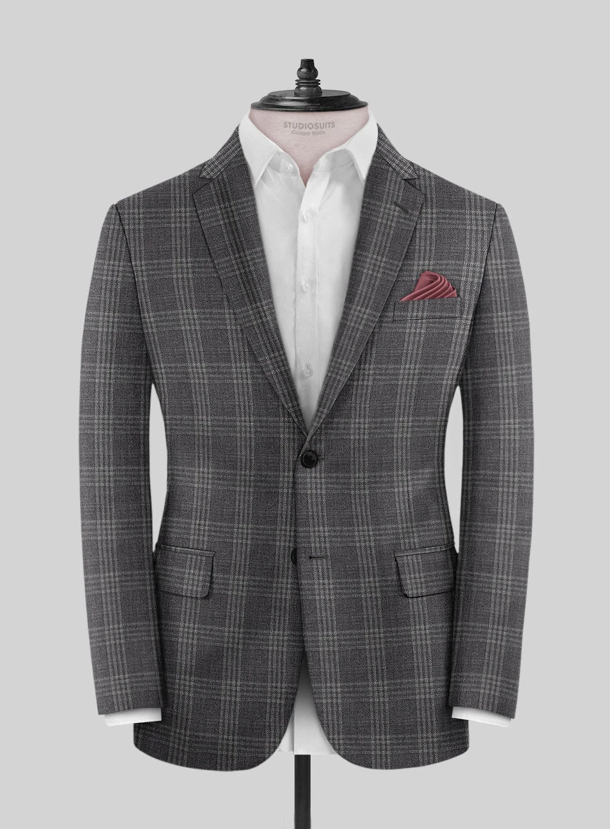 Noble Dark Gray Check Wool Silk Linen Jacket 1 Noble Dark Gray Check Wool Silk Linen Jacket