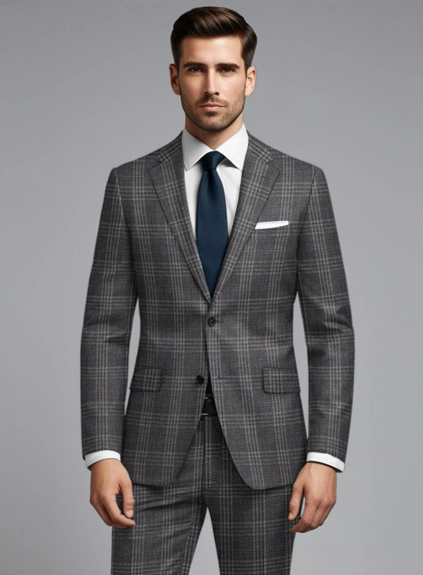 Noble Dark Gray Check Wool Silk Linen Jacket 2 Noble Dark Gray Check Wool Silk Linen Jacket - Image 2