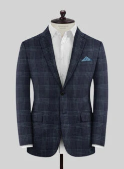 Noble Gianni Blue Wool Silk Linen Jacket