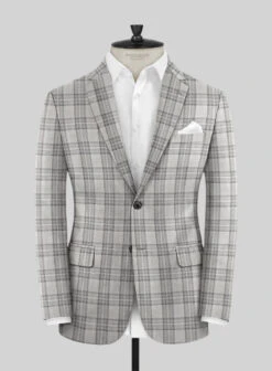 Noble Gray Check Wool Silk Linen Jacket