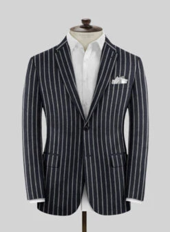 Noble Imelda Blue Stripe Cotton Silk Linen Suit -Tiano Suits Shop nobleimeldabluestripecottonsilklinensuitlk 2