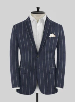 Noble Loredana Blue Stripe Cotton Silk Linen Jacket