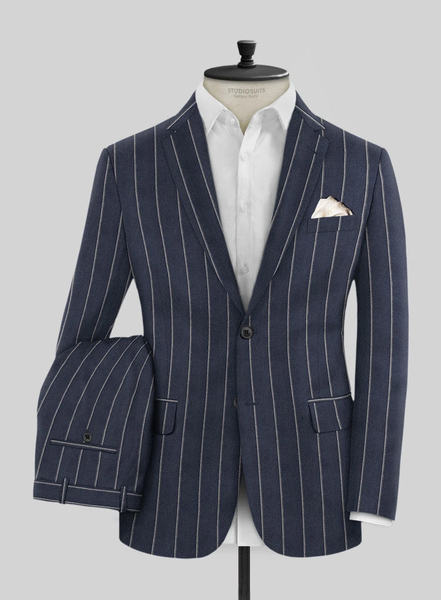 Noble Loredana Blue Stripe Cotton Silk Linen Suit 1 Noble Loredana Blue Stripe Cotton Silk Linen Suit