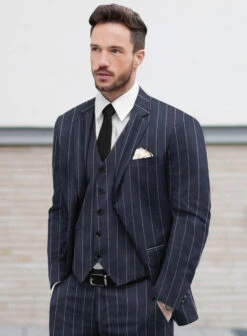 Noble Loredana Blue Stripe Cotton Silk Linen Suit 11 Noble Loredana Blue Stripe Cotton Silk Linen Suit -Tiano Suits Shop nobleloredanablusripcttonslklinensuitlook 3