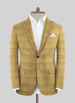 Noble Ochre Check Wool Silk Linen Jacket